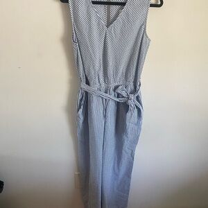 Charter Club NWT Bella Blooms Blue‎ Striped Seersucker Jumpsuit